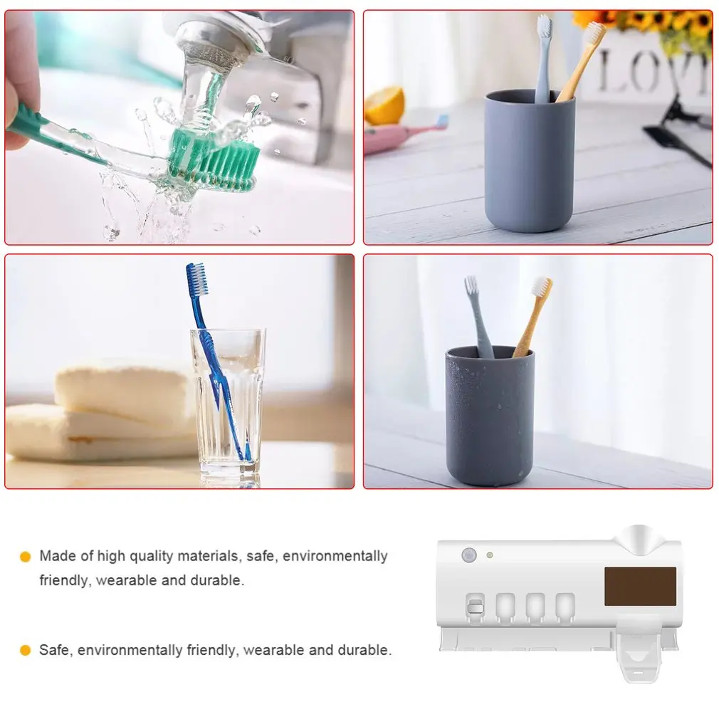 

New arrival Toothbrush Holder Smart Toothpaste Dispenser Ultraviolet Wireless Wall Mount Light Energy Charging For Home Bathroom