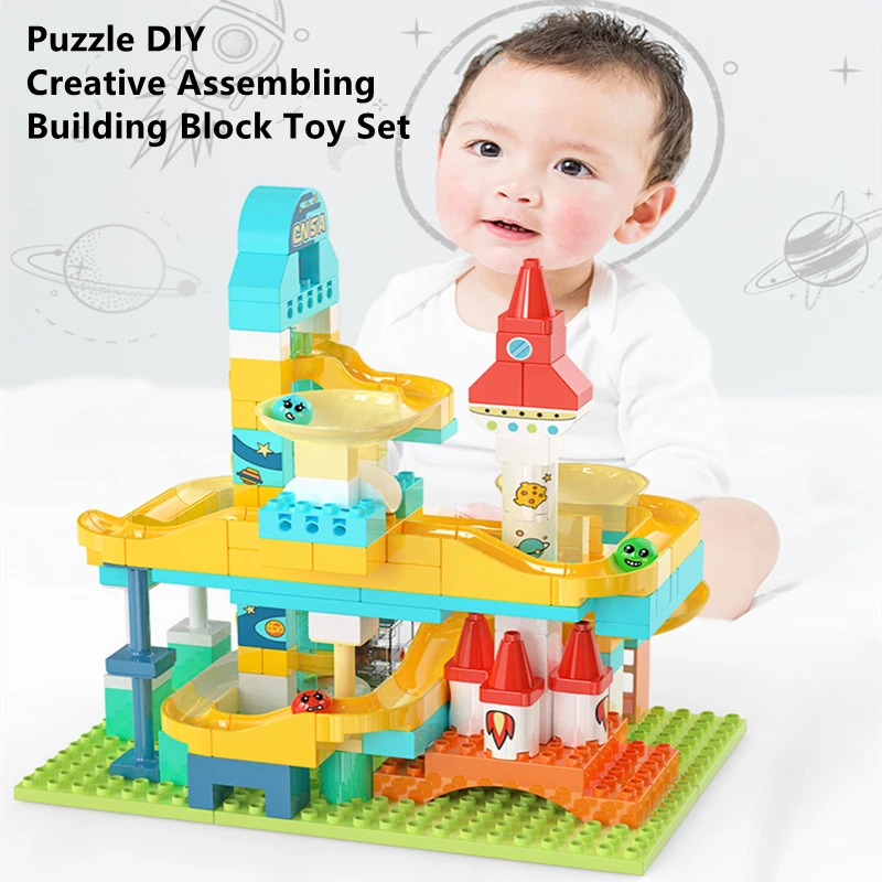 

DIY Early Education Assembled Space Launch Tower Rolling Ball Electric Slide Enlightenment Parent-child Building Block Toy Set