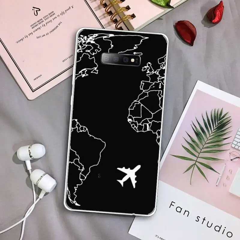

Retro David world map lines esthetics Phone Case Transparent For Samsung Galaxy S A 5 7 8 9 2015 20 edge plus 10 e lite 2019