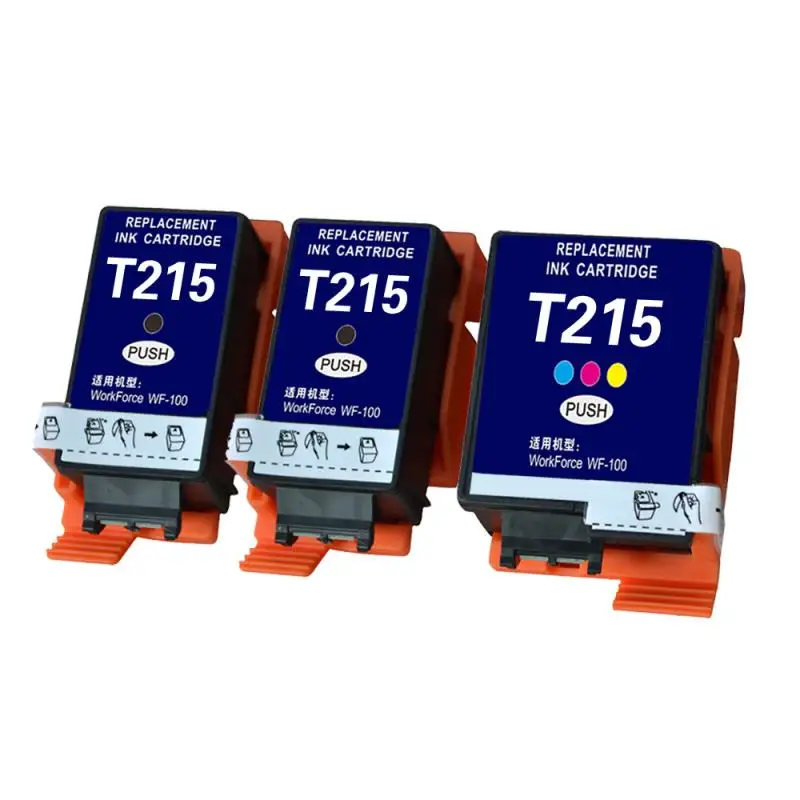 CPE215-3) T215 215 совместимый струйный картридж для Epson рабочей силы WF-100W WF-100 Black-2pcs, Tri-color-1pc(3 пакета