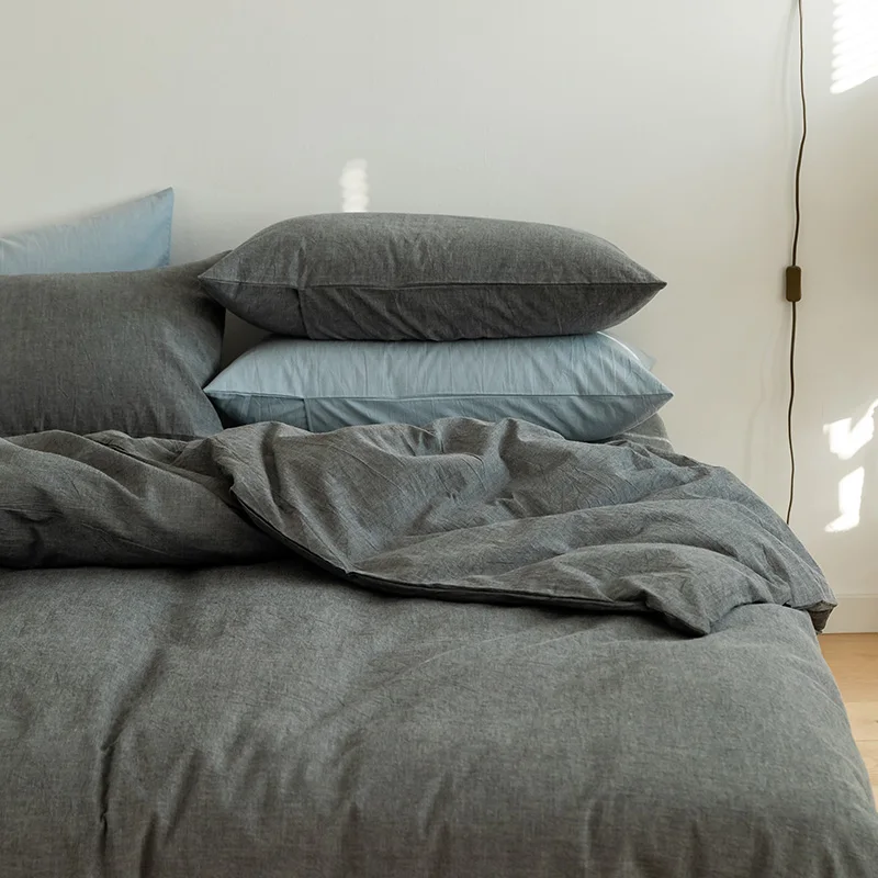 

100% washed Cotton Duvet Cover Solid Color Quilt Cover Soft Comforter Cover Queen King Size 200X230 240X220cm Japanese-style NEW