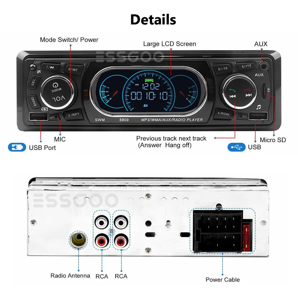 ESSGOO 1 din Bluetooth автомобильное радио MP3-плеер автомагнитола автозвук FM-радио