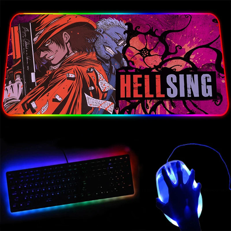 

Hellsing Mouse Pad Anime LED RGB Large Gamer Mousepad USB LED Lighting Backlit Rainbow Computer Mat Rubber Keyboard Desk Pad