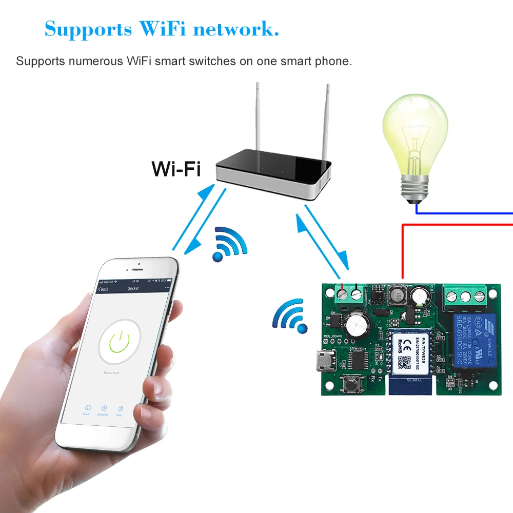 Беспроводной релейный модуль Tuya Wi-Fi переключатель с самоблокировкой таймером