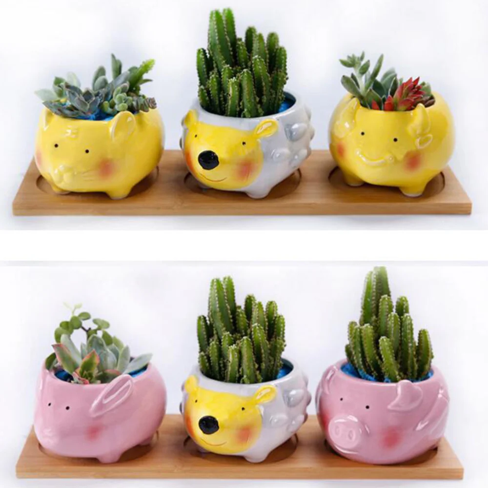 

4Pcs Rabbit Shape Ceramic Succulents Pots Flower Pots Home Desktop Ornaments