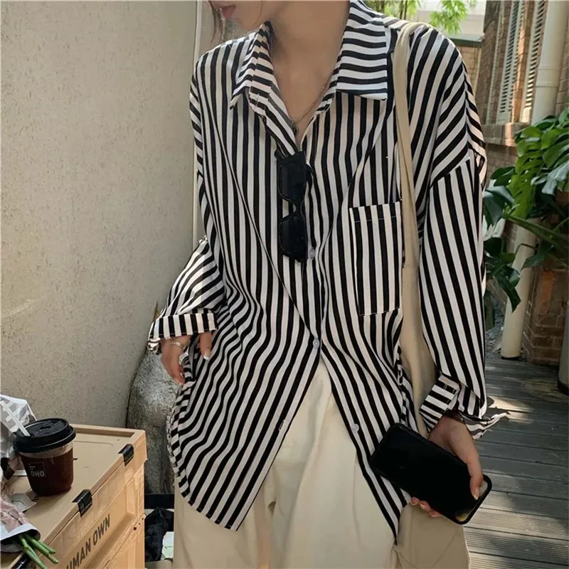 

Рубашка женская Солнцезащитная в полоску, с длинным рукавом, свободного покроя