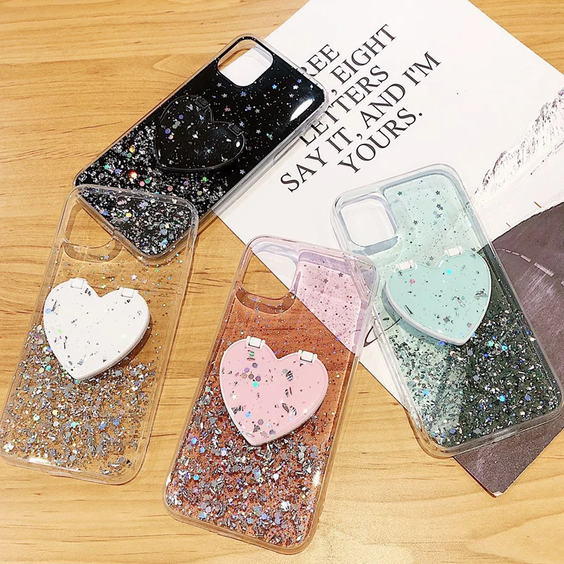 

Case For Realme C17 C15 C12 7i X7 Love Mirror Cover Silicone For Realme 7 Narzo 20 Pro Case Glitter Star Mobile Phone Bag Shell