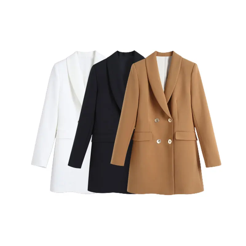 Женский двубортный Блейзер ZA Длинный блейзер в стиле ретро с длинными рукавами и