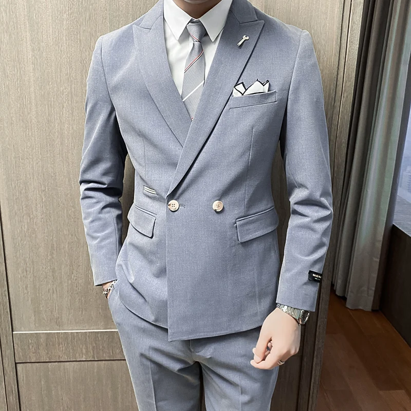 

2021 spring two Piece Suit men solid eangland style Slim Fit Blazers Jacket Pants high quality male clothing Formal mens Suits