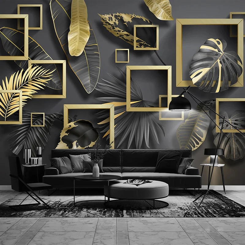 

Custom 3D Photo Wallpaper Murals Modern Creative Golden Leaf 3D Stereoscopic Geometric Living Room Sofa TV Background Wall Mural