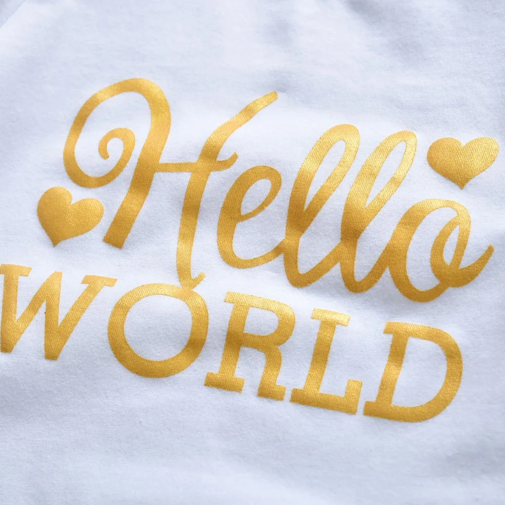 Комплект одежды для маленьких девочек 3 шт. Модный комбинезон Hello World с коротким