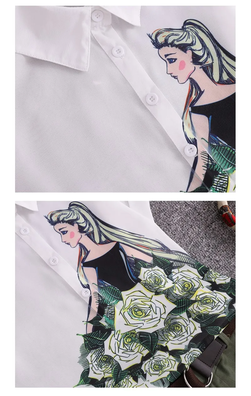 

2020 summer fashion women 2 pieces suits girl print chiffon shirt women tops + shorts set two piece set With Belt