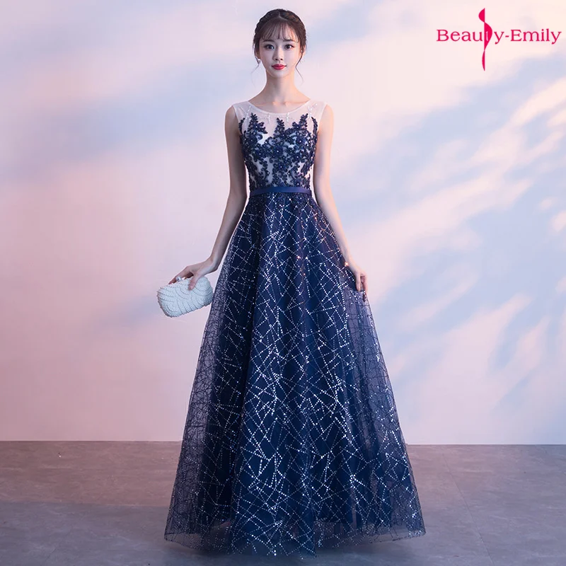Beauty Emily 2019 с круглым вырезом без рукавов вечерние платья блестками кружевные