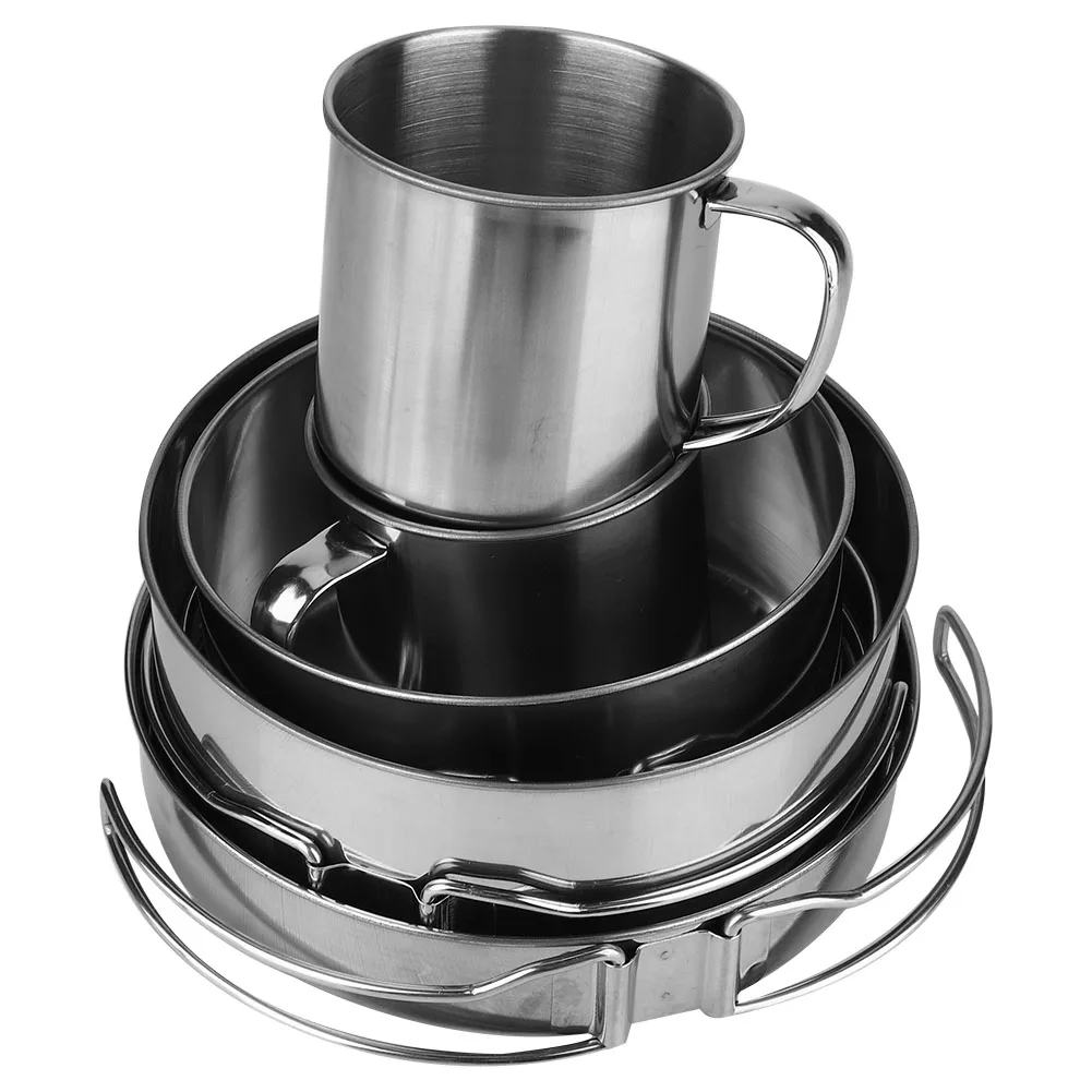 

8-piece Stainless Steel BBQ Bowl Camping Cookware Picnic Portable Outdoor Folding Pot Set