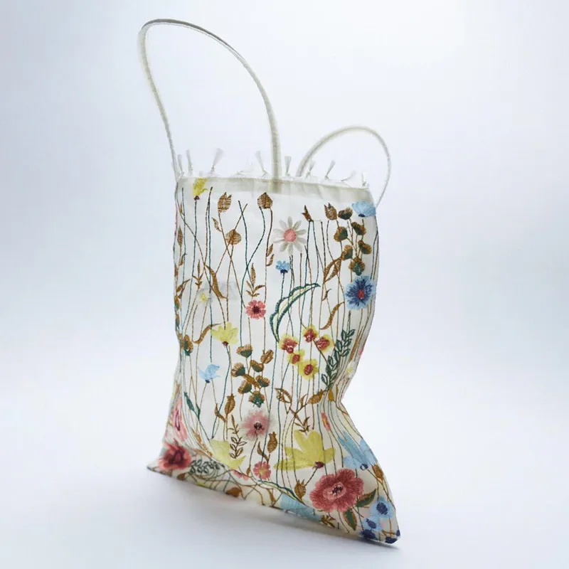 Summer new style mesh full embroidery flowers clear shoulder bag romantic single tote shopping | Багаж и сумки