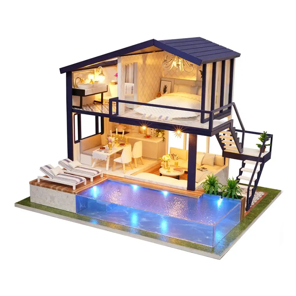 

DIY 3D Wooden Dollhouse Mini House Furniture Apartment Doll Penthouse Furniture Swimming Pool Girl kids Gift Educational Toys