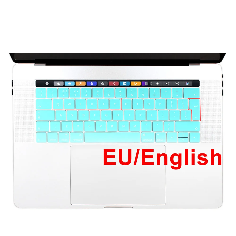 Чехол для клавиатуры из силикона для MacBook Pro 13 15 / Touch Bar A1706 A1707 A1989 A1990 - Цвет: EU English cyan