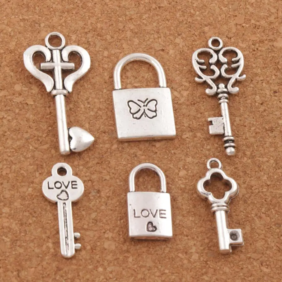 

mix Cross Key Buttfly Locket Charm Beads 120pcszinc alloy Pendant Jewelry DIY LM48
