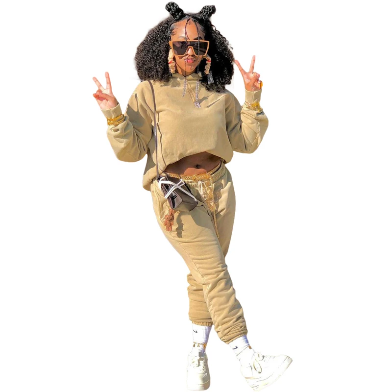 

Fleece 2 Piece Set Women Tracksuit Autumn Winter Clothes Solid Pullover Hooded Sweatshirt Sweatpants Casual Women's Sets Outfits