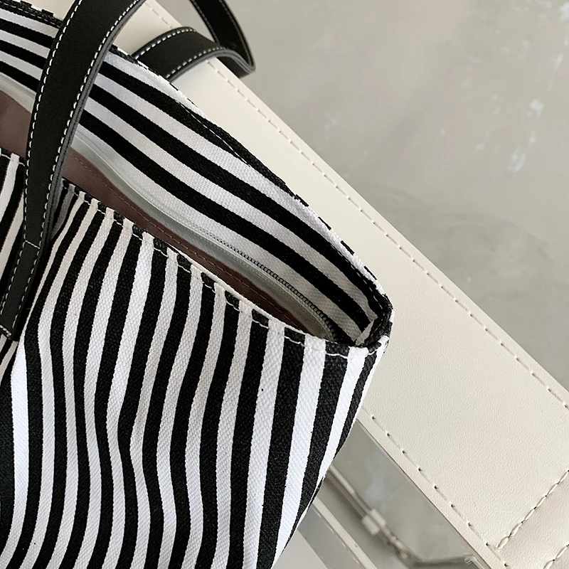 

New 2020 Stripe Tote Lady Famale Personality Top-Handle Women Canvas Handbags Bags Trend Girl High Quality Shoulder For Women