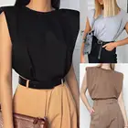 Для женщин Повседневное круглым вырезом плечевыми накладками; Джемпер без рукавов на бретелях топ, жилет Блузка без рукавов дна на бретелях топ, жилет Блузка