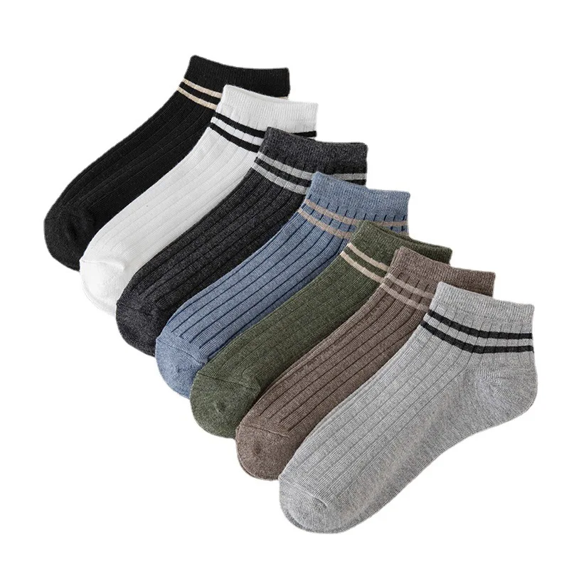 

HFU 7 pair Men's socks spring and summer two bar boat leisure college style striped breathable shallow cotton sweat