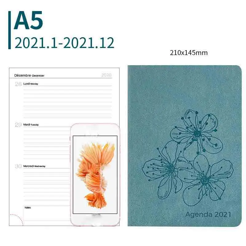 2021 Agenda Planner Organizer A5 Diary Notebook Monthly Weekly Notepad 365 Days Note Book Back to School Manual Travel Handbook |