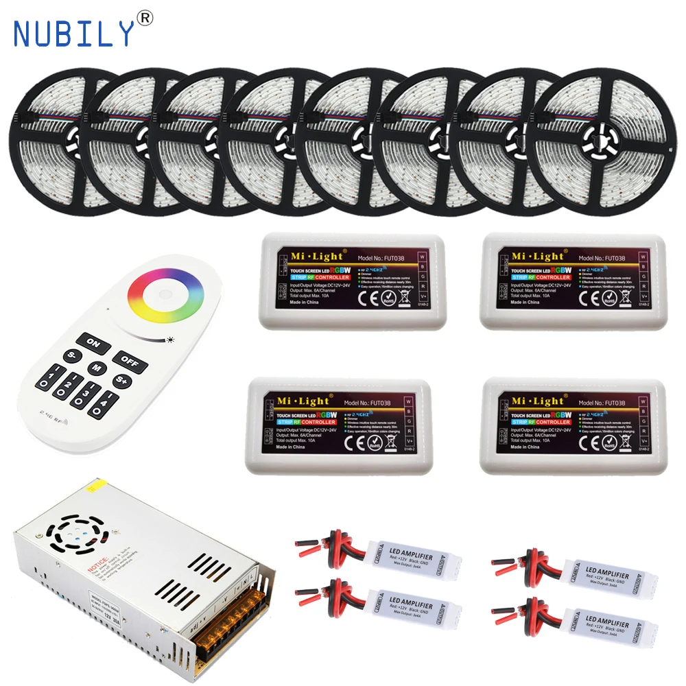 Светодиодная лента RGB 5050, водонепроницаемая, 4 зоны, пульт дистанционного управления RF, 40 м, 20 м, 30 м, 16 млн. цветов, светильник в, светодиодный источник питания