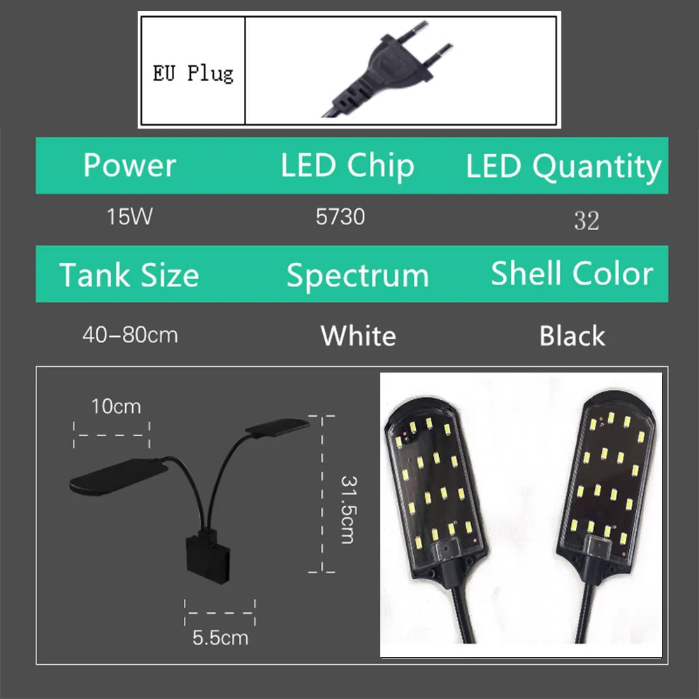 Aquarium Light For Fish Tank Planted Aquarium 15W/10W/5W LED Light For Aquarium LED Lighting Anti-Fog Clip-On Luces Lights Lamp - Цвет: X7 EU plug
