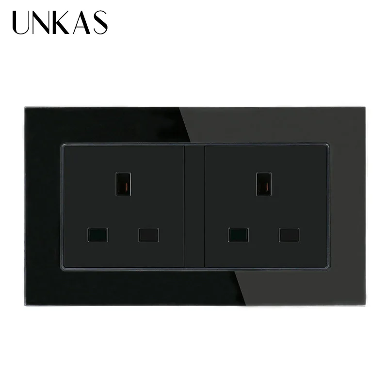 UNKAS Double 146*86mm UK Standard Wall Socket Crystal Glass Panel Power Outlet Grounded AC 100~250V Siamesed Design | Обустройство
