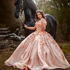 Бальное платье принцессы, с открытыми плечами, аппликациями, 3D цветами, бусинами, 16 вечерние них бальных платьев, на шнуровке сзади, 2021