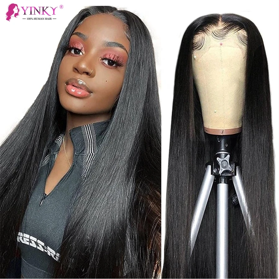 5x5 Straight Lace Frontal Wigs Human Hair Pre Plucked Glueless for Black Women 180 Density Brazilian Remy Hair Natural Color