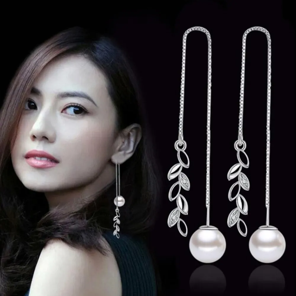 

925 Sterling Silver New Jewelry High Quality Cubic Zirconia Pearl Fashion Woman Long Fringed Flower Star Earring