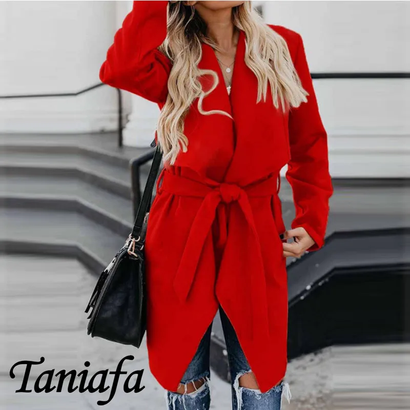 

Plus Size Casual Long Sleeve Coat Solid Color Autumn Winter Overcoat Women Lapel Collar Fashion Wind Coat