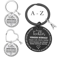 2022 stainless steel round key chain an meinen tochter german a z 26 english letter accessories necklace gift for daughter