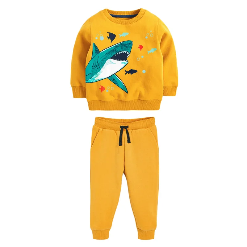 

Baby Boy Clothes Winter Children Set Cotton Brand Toddler Thicken Animal Shark Print Sweater + Yellow Pants for Kids 2-7 Years