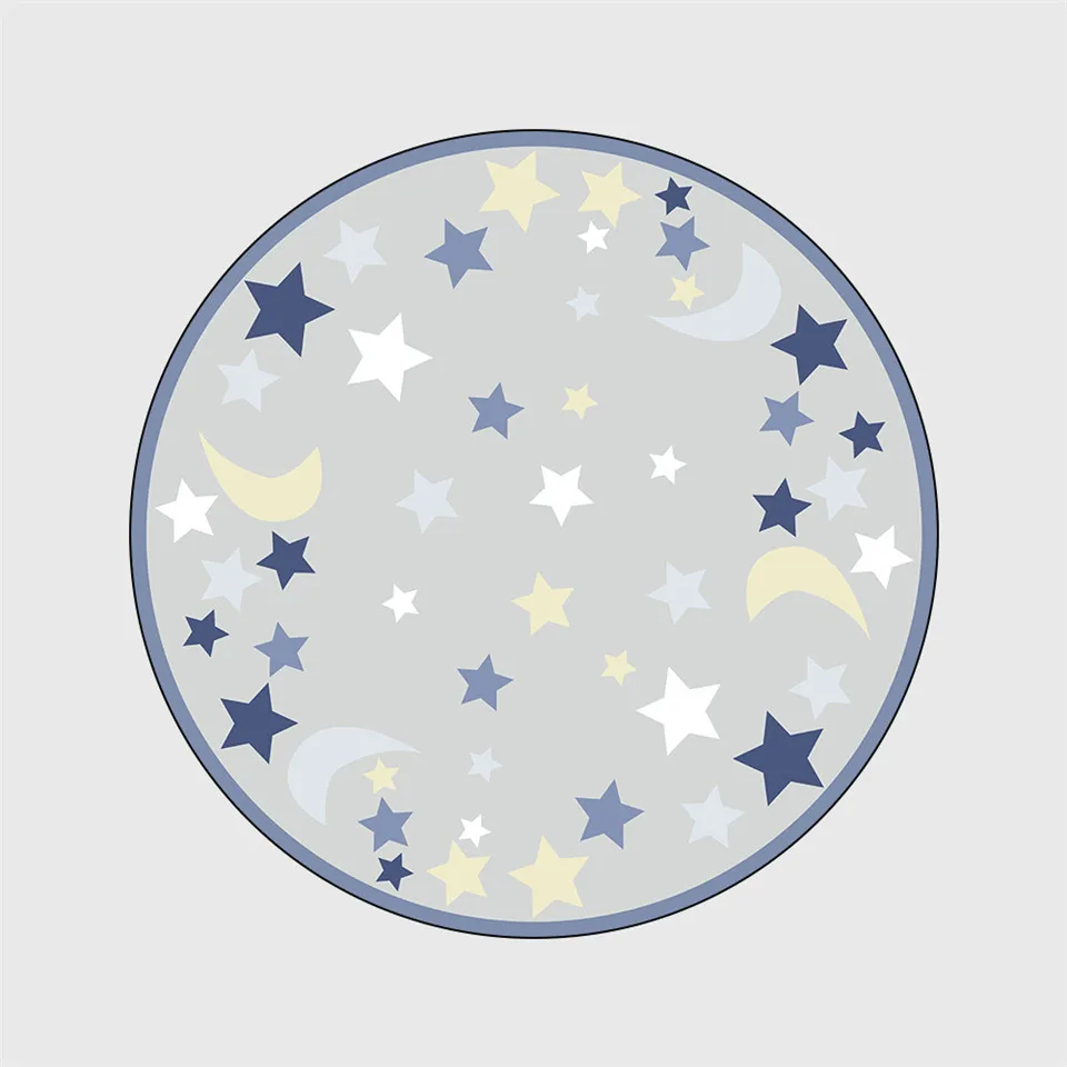 Детский круглый ковер Wishstar сине серый с принтом звезд и Луны для комнаты