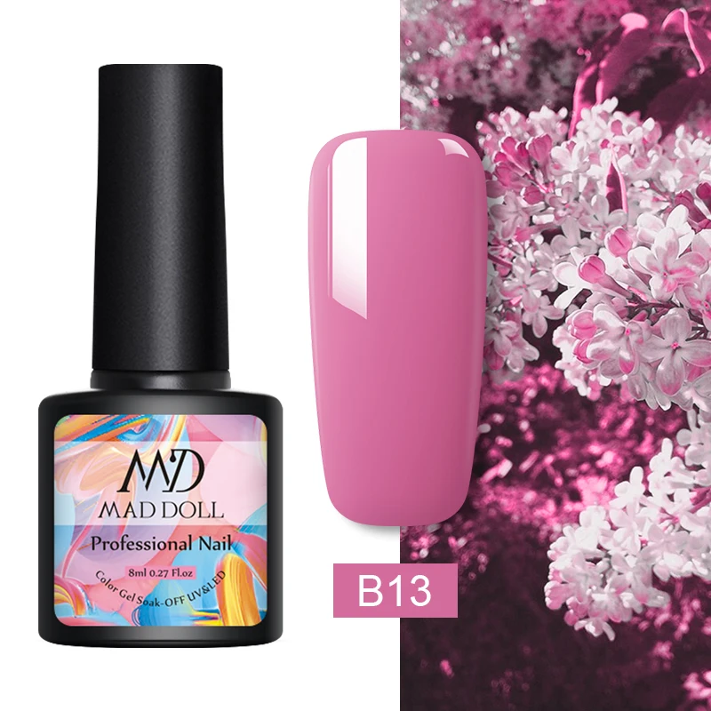 B13 MD MAD DOLL, 8 мл, УФ-гель для ногтей, серый, черный, чистый цвет для ногтей, отмачиваемый Гель-лак, однократный полуперманентный гель для ногтей - Цвет: B13