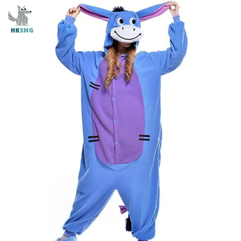 HKSNG Пижама для взрослых животных голубой Ослик кигуруми фланелевые вечерние