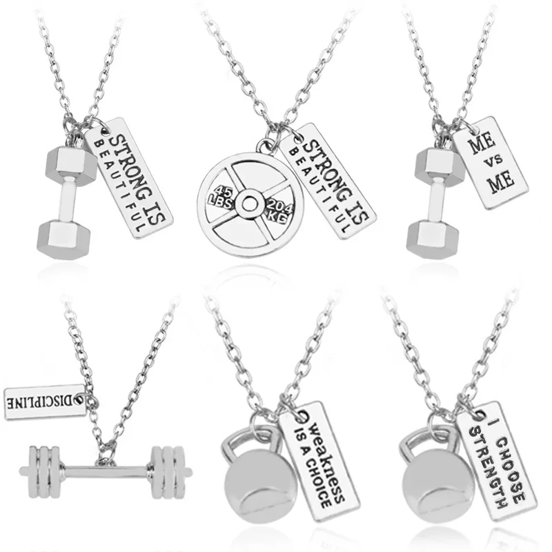 

Bodybuilding Fitness Gym dumbbell necklace Sport Kettlebell Barbell Dumbbell Pendant Charm Chain Necklaces For Men Gifts Jewelry