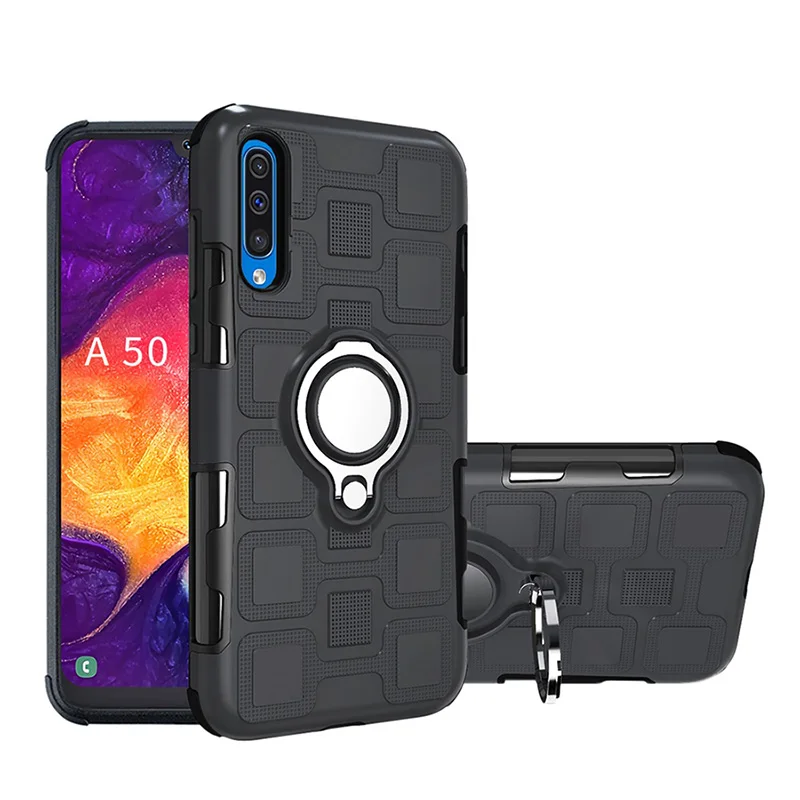 Противоударный держатель чехол с крышкой для samsung galaxy A10 20 30 40 50 60 70 M10 20 30 магнитное кольцо чехол для samsung A70 40 чехол - Цвет: Черный