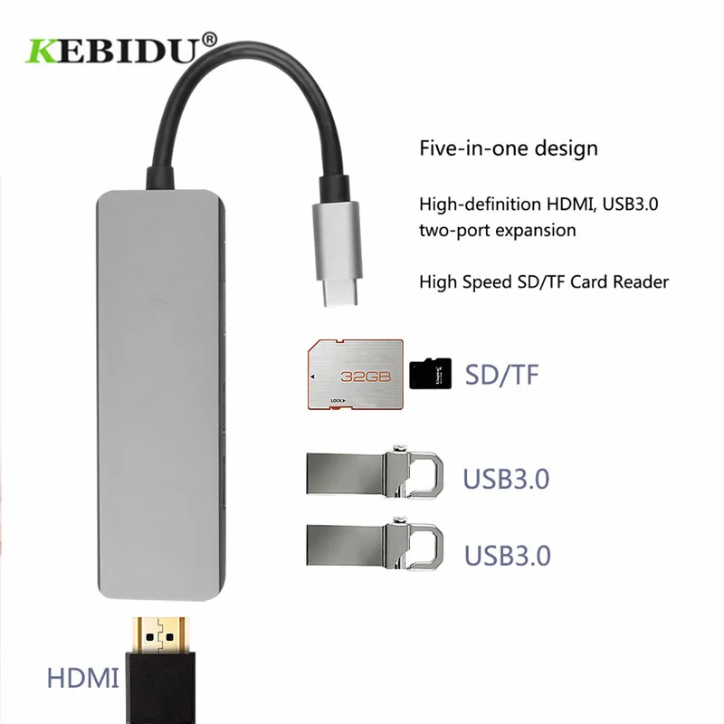 KEBIDU 5 в 1 кабель с разъемами типа C и USB совместимому HDMI USB3.0 адаптер для Samsung Galaxy S9/S8