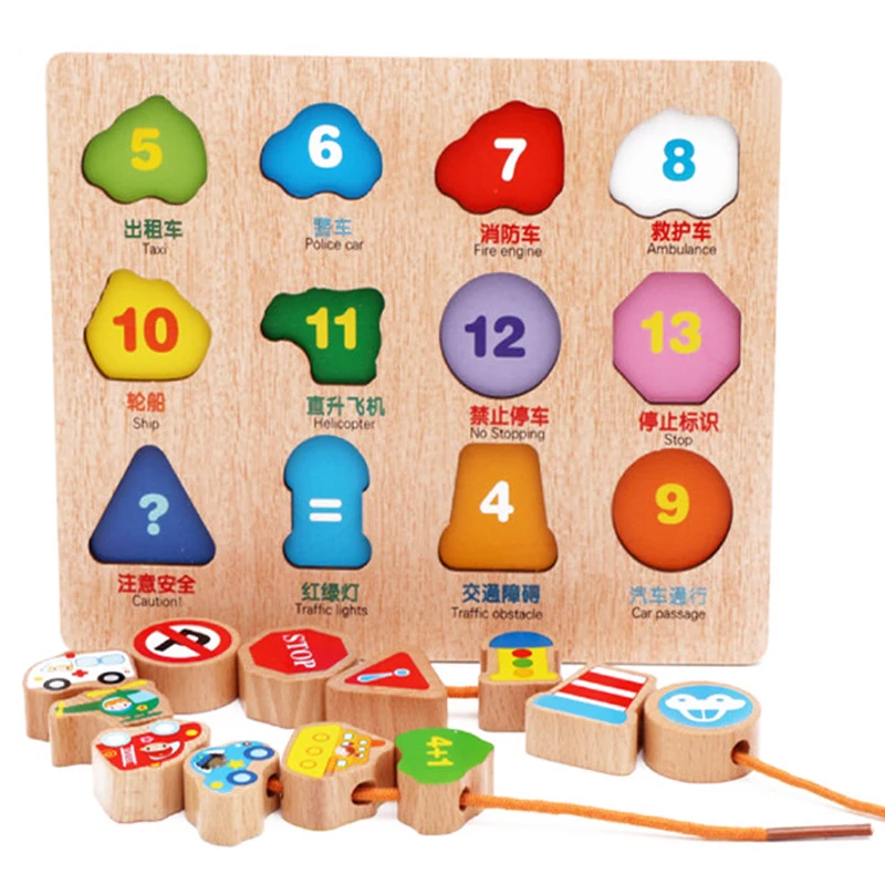 

Baby Early Educational Toy Baby Hand Grasp Wooden Puzzle Toy fruit/animal Stringing Threading Learning Toy Child Wood Jigsaw Toy