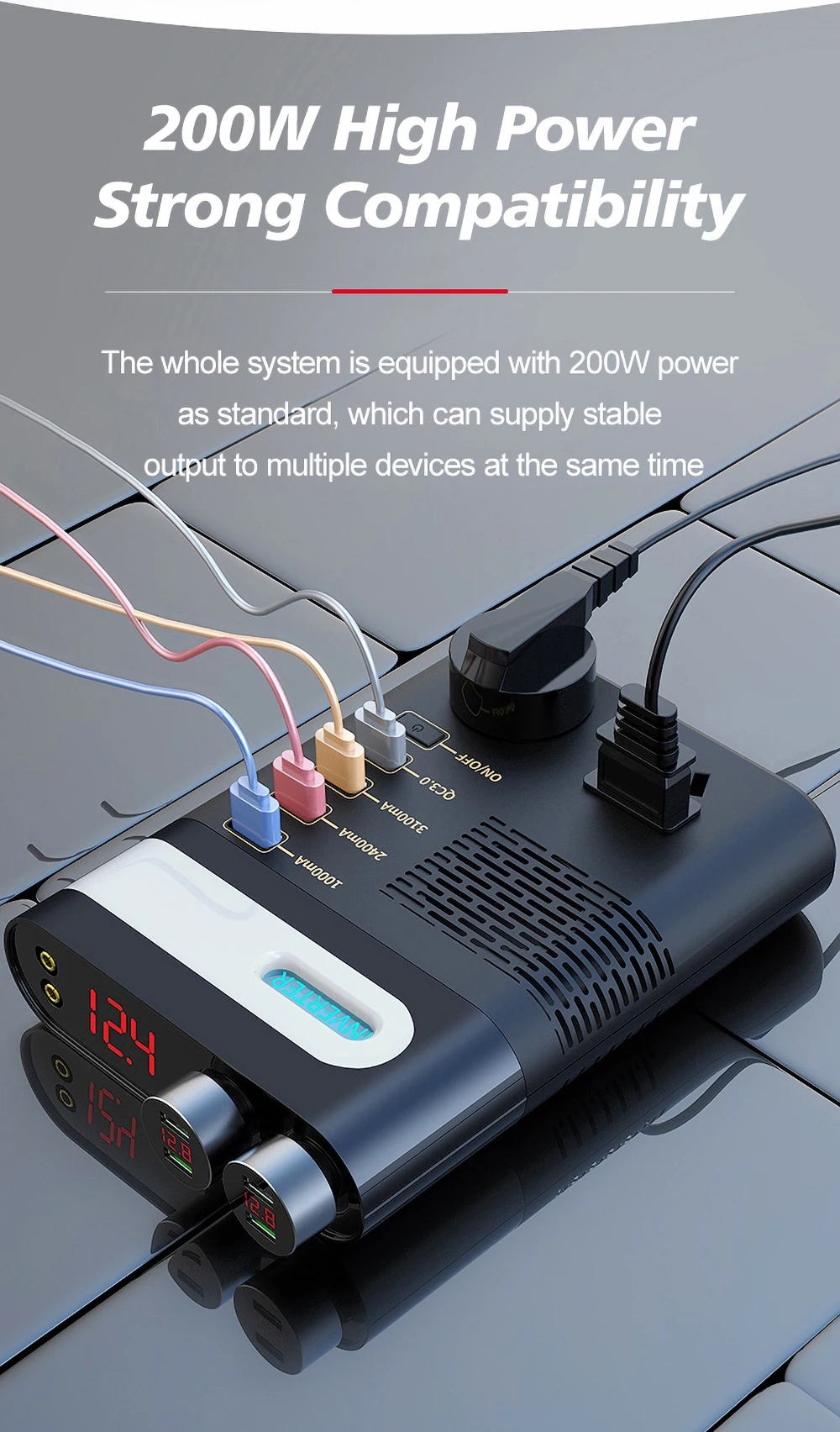 

200W Car Charger 12V DC to 220V AC Auto Power Inversor QC3.0 Fast Charging USB Charger Truck Car Inverter Laptop Phone Adapter