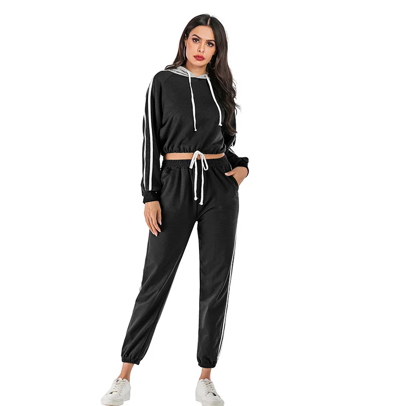 

Fashion leisure sports suit women's hooded trend loose European and American sportswear two-piece suit 2021 new