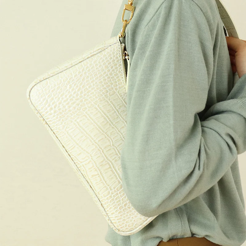 Женские Сумки из искусственной кожи аллигатора белые сумки на плечо с полулуной