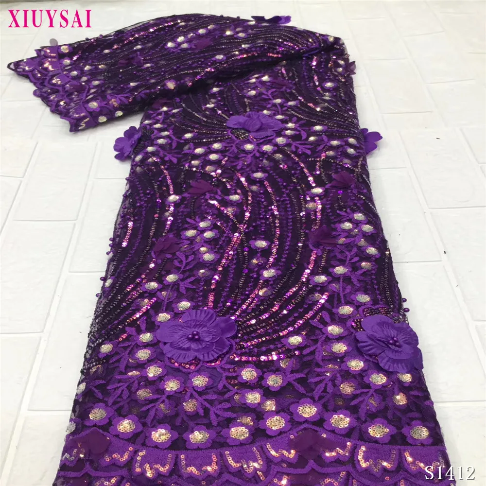 Африка кружевной 2020 сетчатая ткань с блестками ажурная гофрированная Блестки из