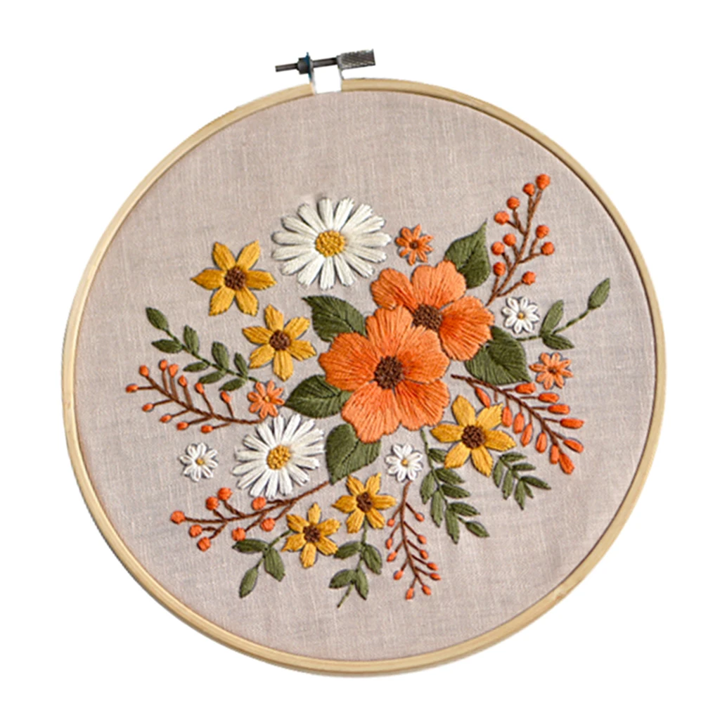 

1 Set Flower Pattern Embroidery Starter Kit Cross Stitch Kits 26 x 26cm
