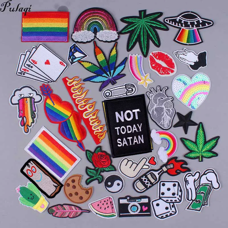 

Gay Patch Flag Badge Cloth Iron On Patches For Clothing Rainbow Stickers Flower Fruit Badge Patches On Clothes Appliques DIY