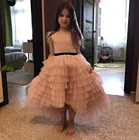 Оригинальное высококачественное платье для девочек с цветами, пышная ярусная фатиновая одежда для детей с высоким и низким вырезом, платья принцессы для дня рождения, детские размеры